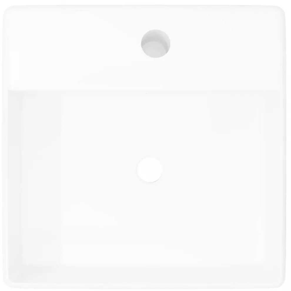 Négyszögletes luxus kerámia mosdókagyló túlfolyóval és lyukkal csaphoz 41 x 41 cm