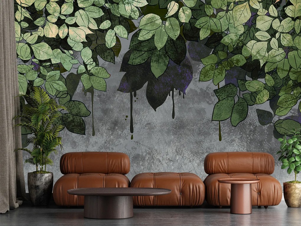 Gario Fotótapéta Zöld levelek beton alapon Anyag: Vlies, Méret: 300 x 210 cm