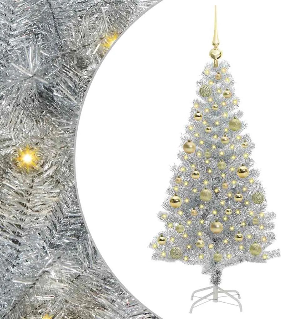 vidaXL Karácsonyfa 150 LED-del állvánnyal Ezüst 120 cm PET
