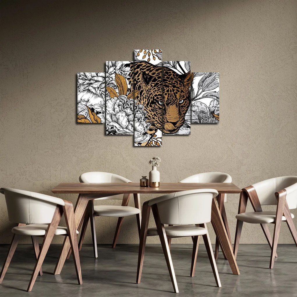 Kép - leopárd a virágok között (150x105 cm)