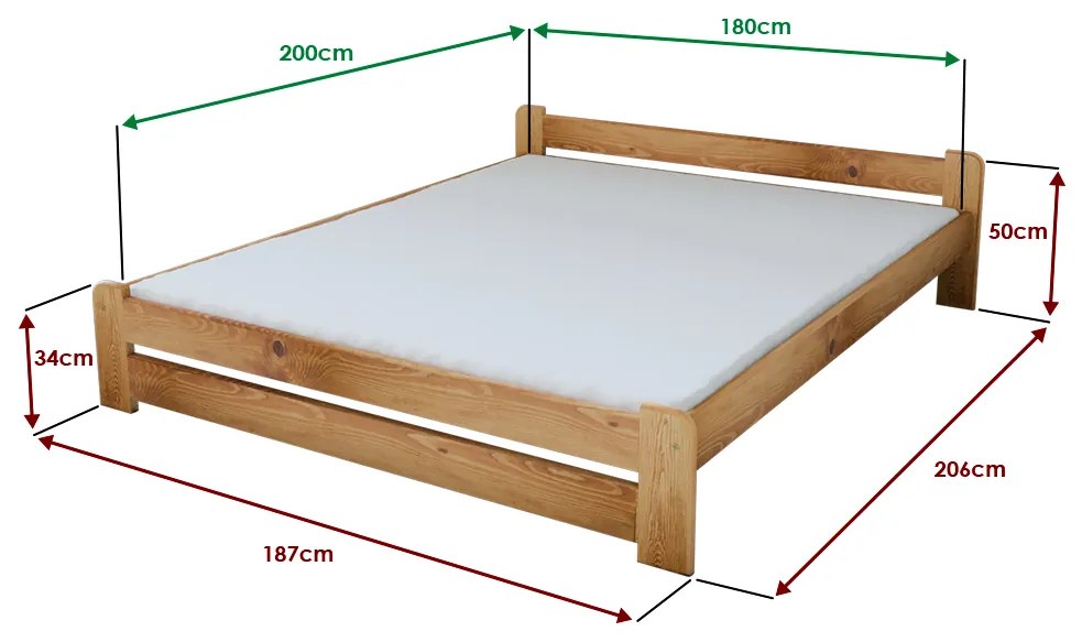 Emily ágy 180x200 cm, égerfa Ágyrács: Léces ágyrács, Matrac: Deluxe 10 cm matrac