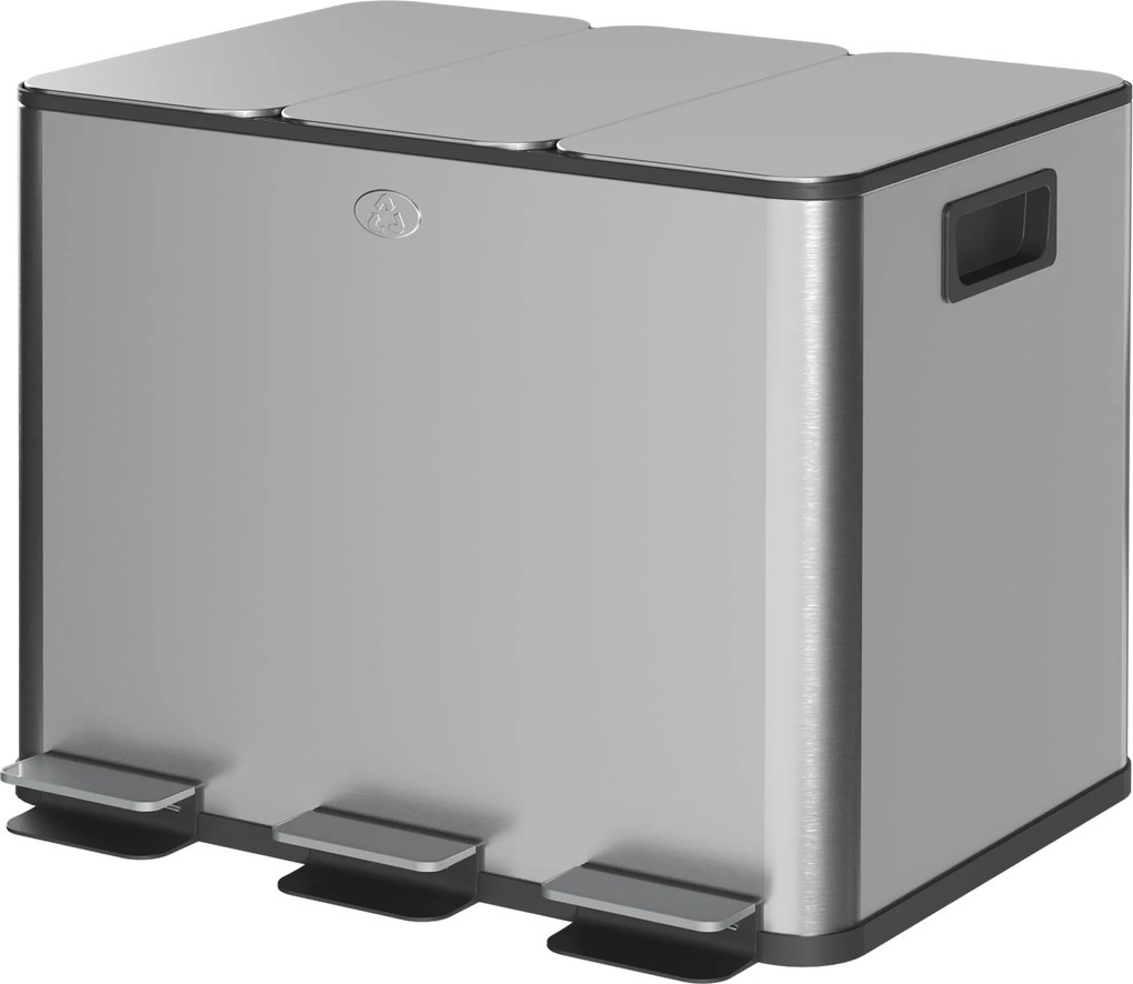 HOMCOM 3 rekeszes 20L Konyhai Pedálos Szemetes 3 Csendes Záródású Rozsdamentes Acél és PP Fedéllel, 61.9x36.6x56.7 cm, Ezüst | Aosom