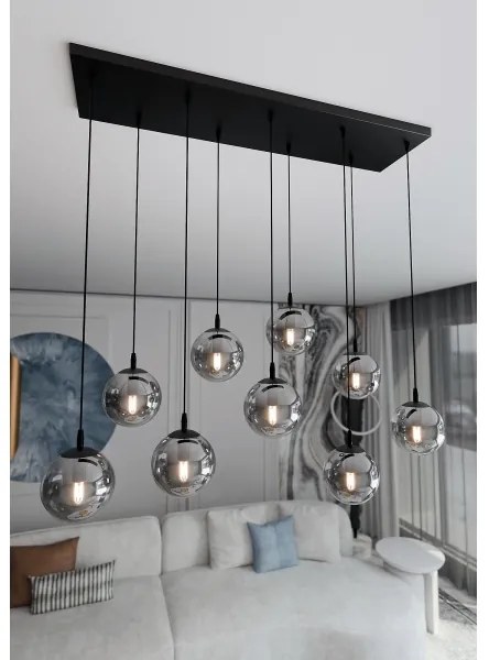 Csillár zsinóron COSMO 9xE14/10W/230V fekete/szürke