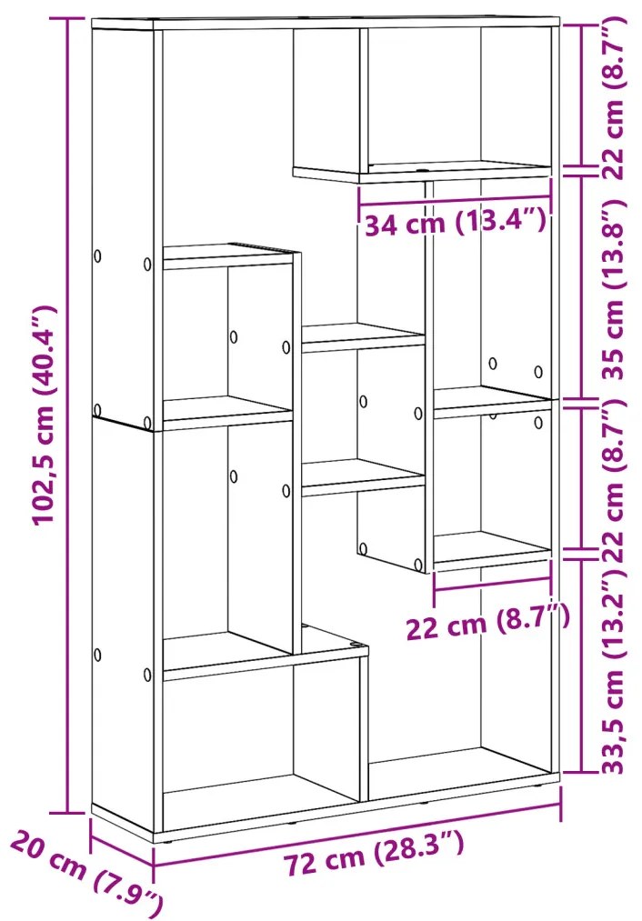 Könyvespolc Műszaki tölgy 72x20x120 cm Műszaki fa