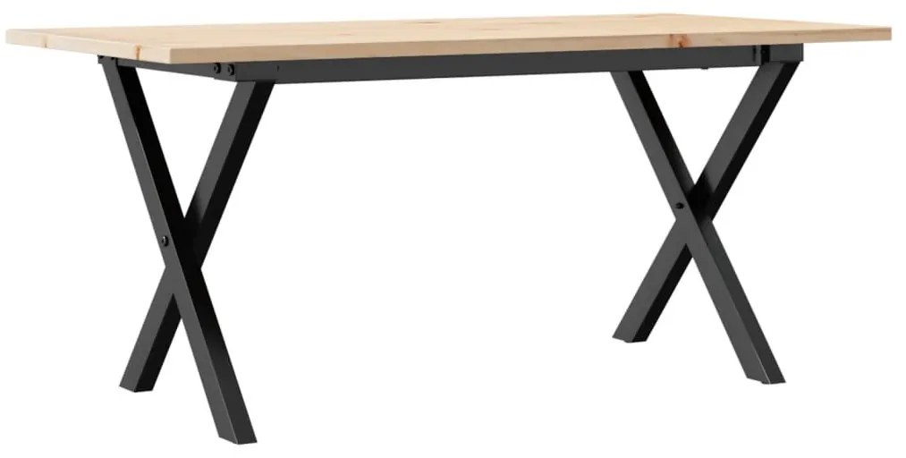 tömör fenyőfa és acél dohányzóasztal X-vázzal 100x50x45 cm