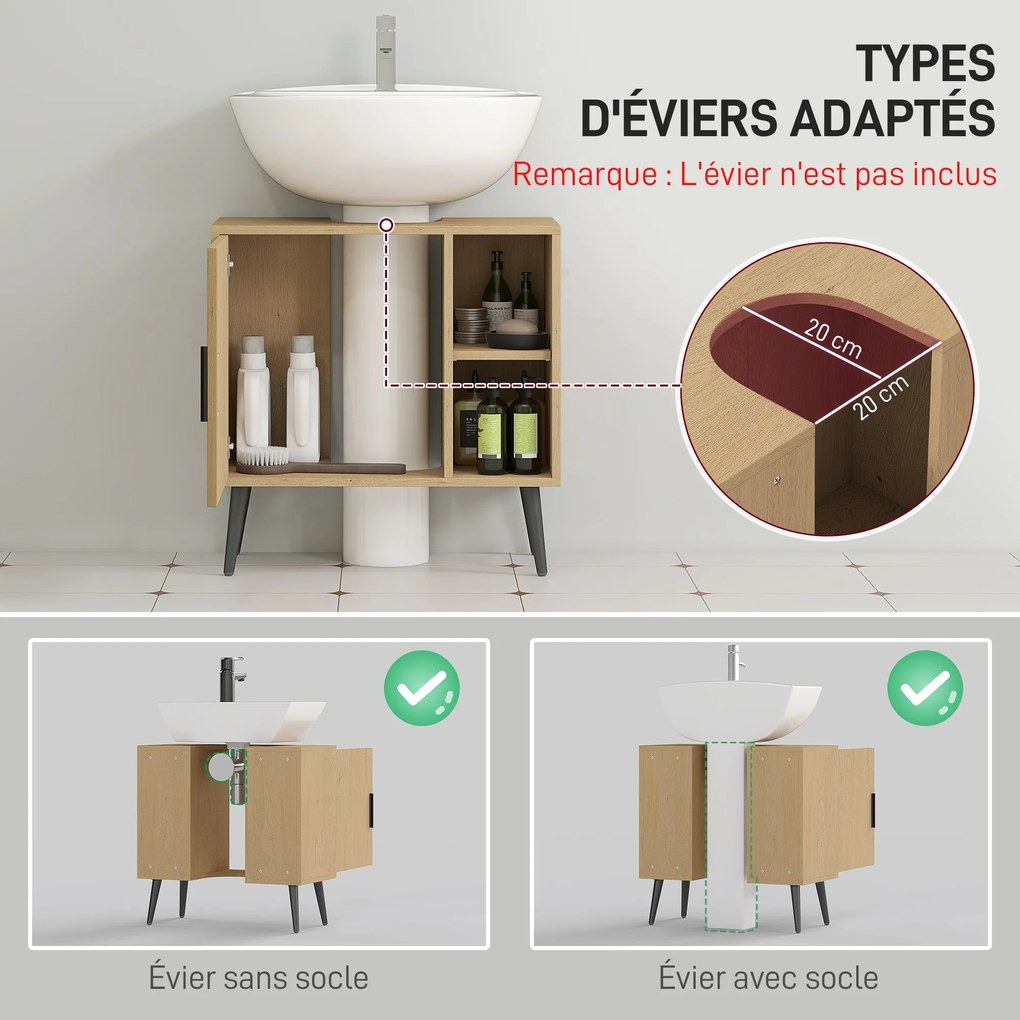 HOMCOM Fürdőszobai Mosdó Alatti Szekrény, Ipari Stílusú Mosdóegység Lágy Záródású Ajtóval és Állítható Polccal, 60 x 30 x 59,5 cm, Tölgy | Aosom