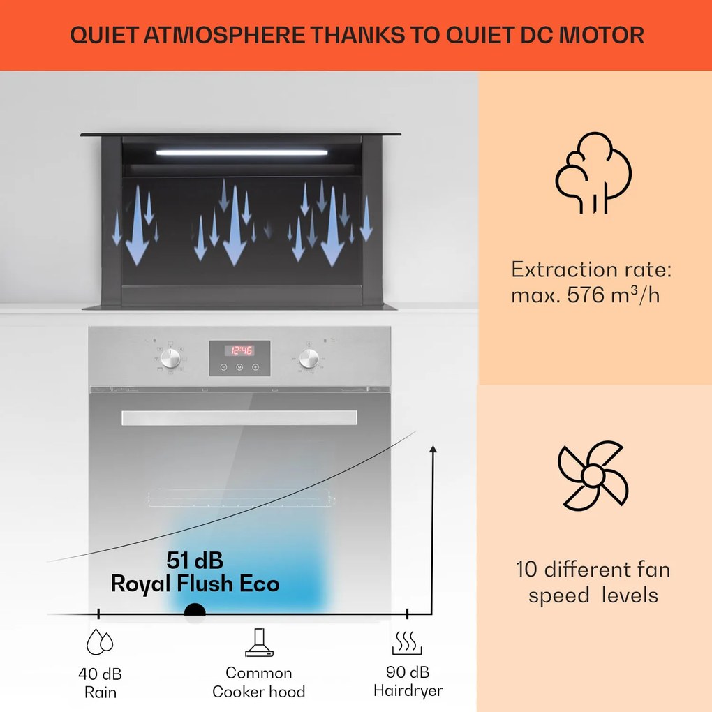 Klarstein Royal Flush Eco, páraelszívó, 60 cm, 576 m³/ó, A+