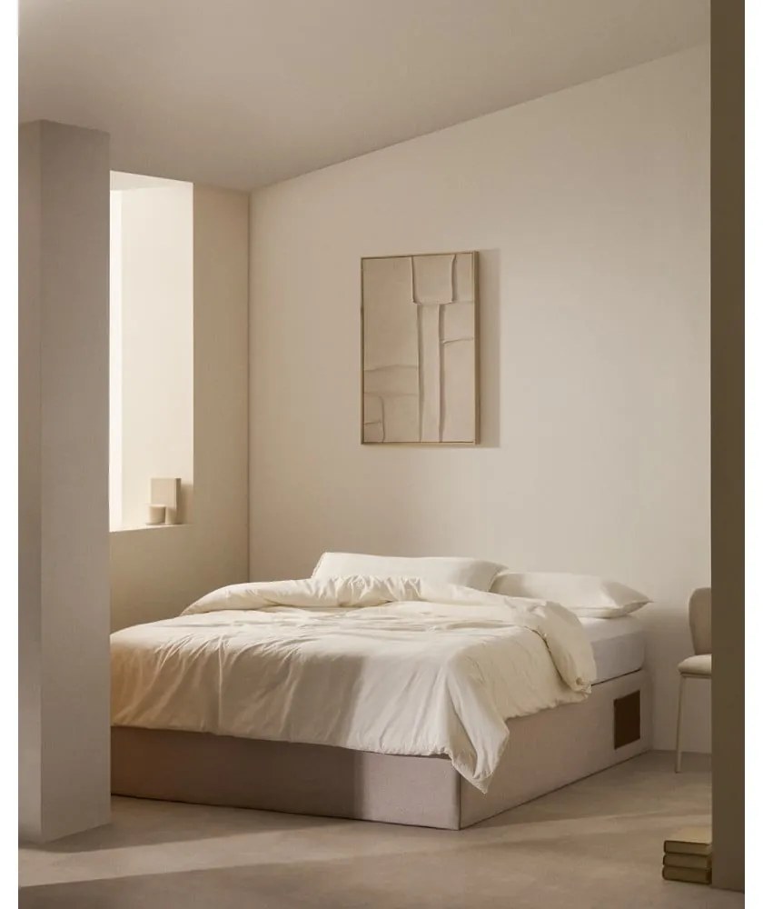 Bézs kárpitozott ágyneműtartós franciaágy 180x200 cm Matters – Kave Home