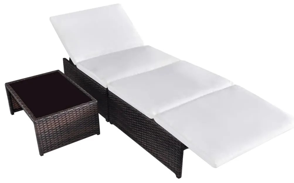 2 db barna polyrattan dönthető kerti szék asztallal