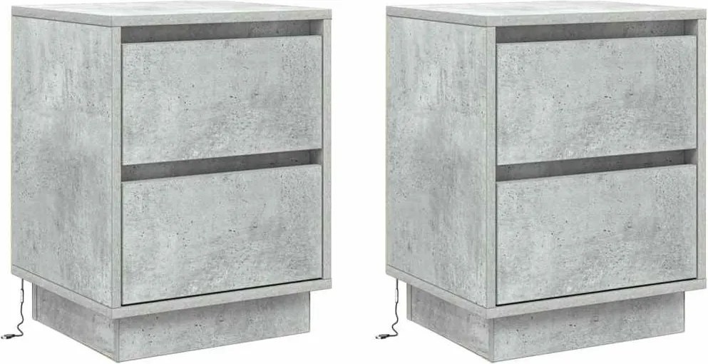 vidaXL Éjjeliszekrény 2 pcs Beton Szürke 39 x 34,5 x 50 cm Faanyag
