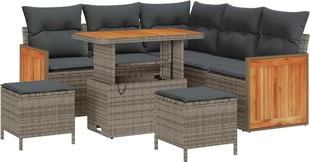 vidaXL Kerti Kanapé Szett párnával 9 pcs Szürke polirattan