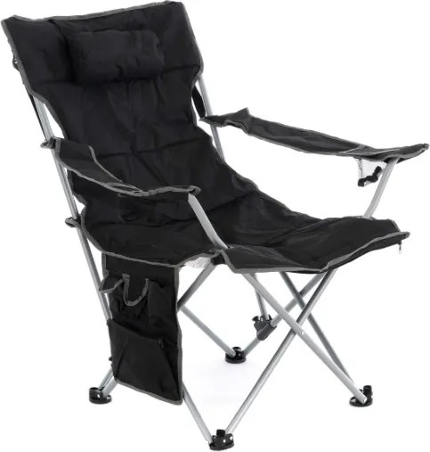 DIVERO Kempingszék levehető lábtartóval fekete