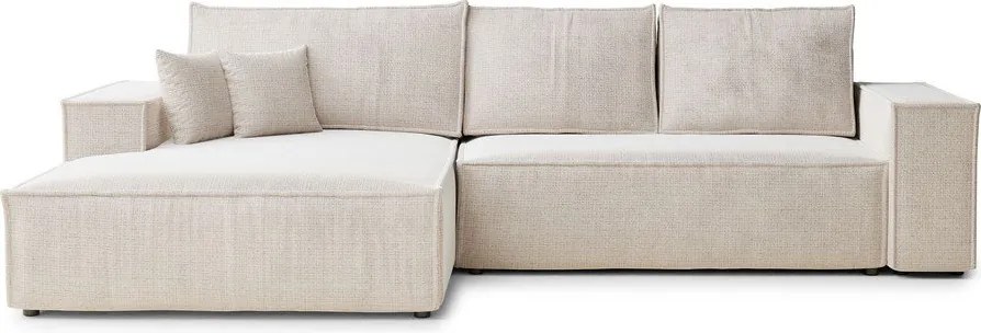 Krémszínű zsenília kinyitható-tárolóhelyes sarokkanapé (bal oldali-heverő résszel) Maze – Maison de Rêve