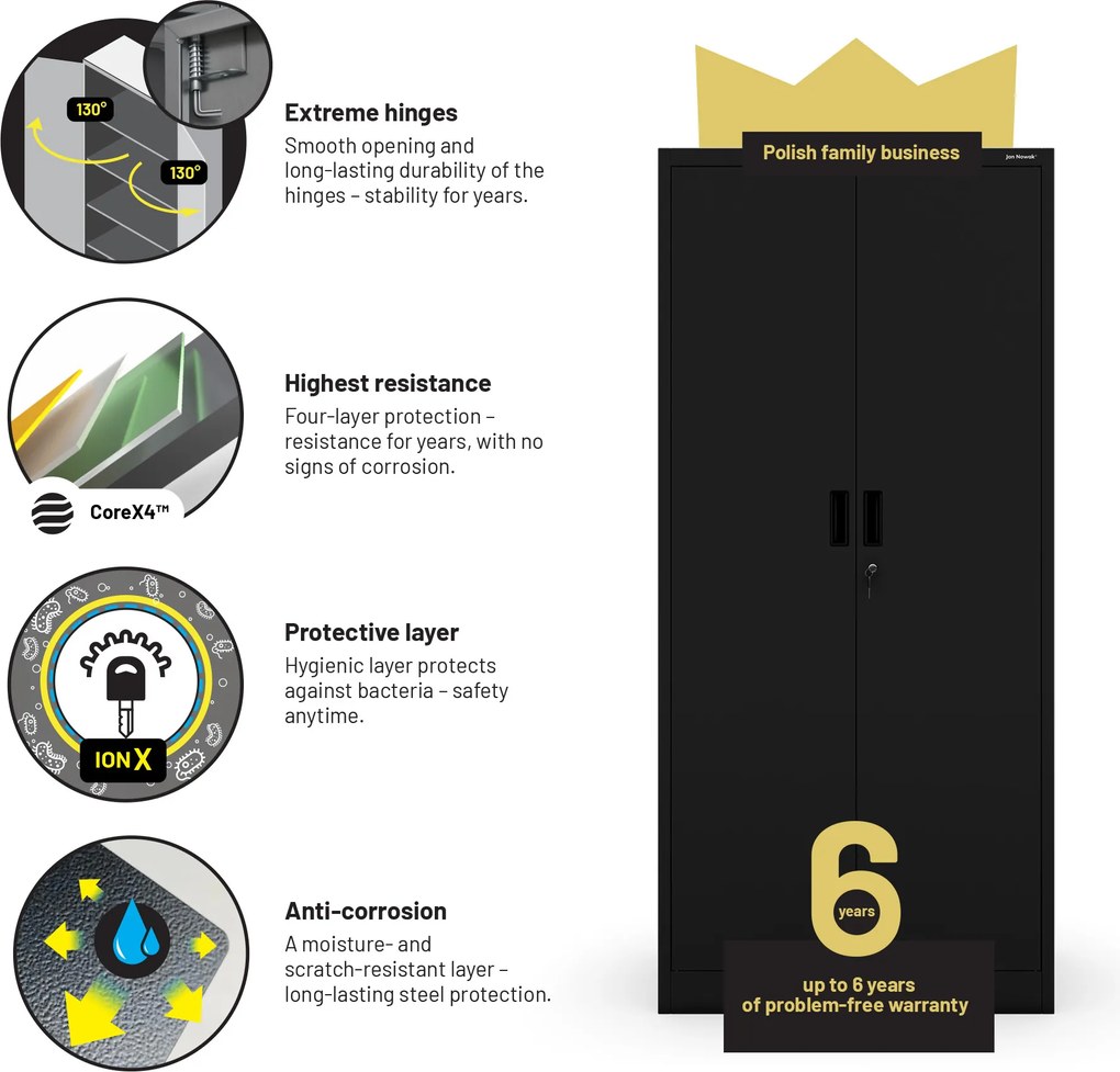 Fekete JAN Compact fémszekrény 1750 x 800 x 400 mm