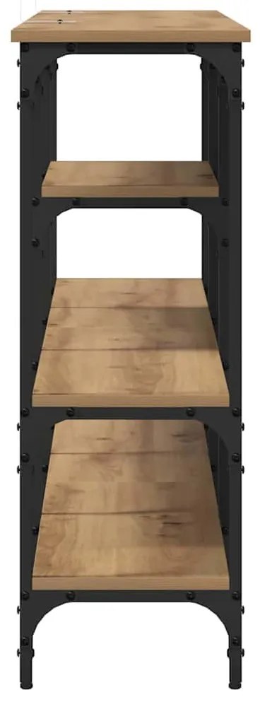 Konzolasztal polcokkal kézműves tölgy 160 x 29 x 80 cm Faanyag