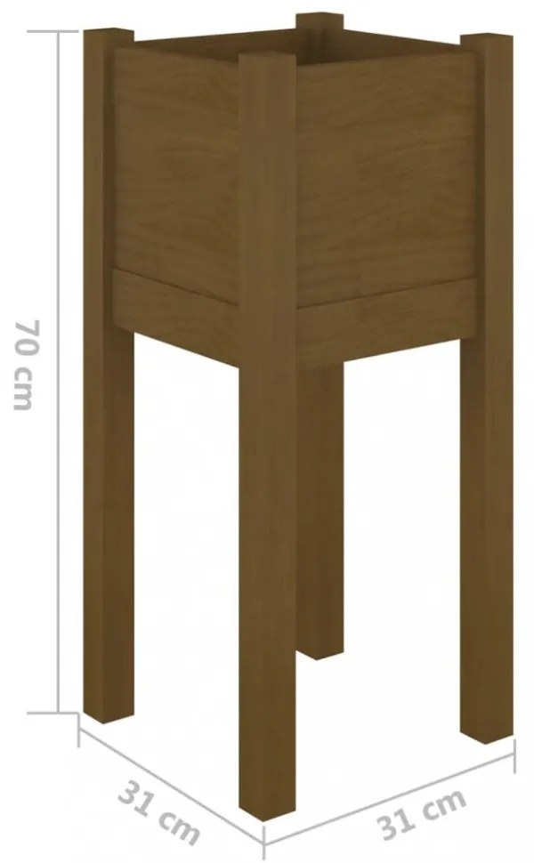2 db mézbarna tömör fenyőfa kerti virágtartó 31 x 31 x 70 cm