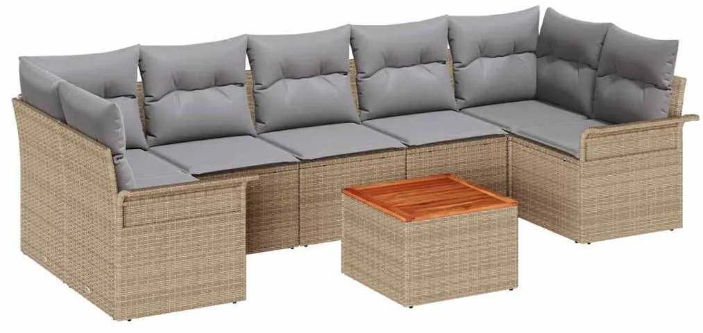 vidaXL Kerti Kanapé Szett párnával 8 pcs Bézs polirattan