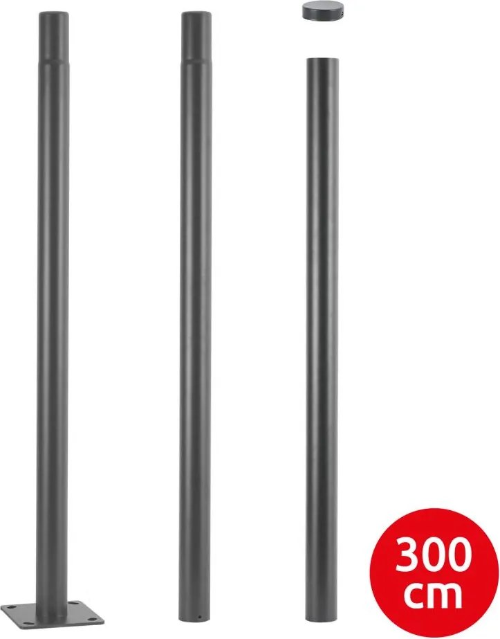 Brilagi - Fém rúd kültéri lámpaoszlophoz, 3 m, Ø 58 mm, szürke