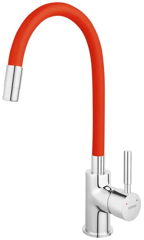 FERRO ZUMBA álló mosogató csaptelep flexibilis kifolyócsővel, piros/króm BZA4R