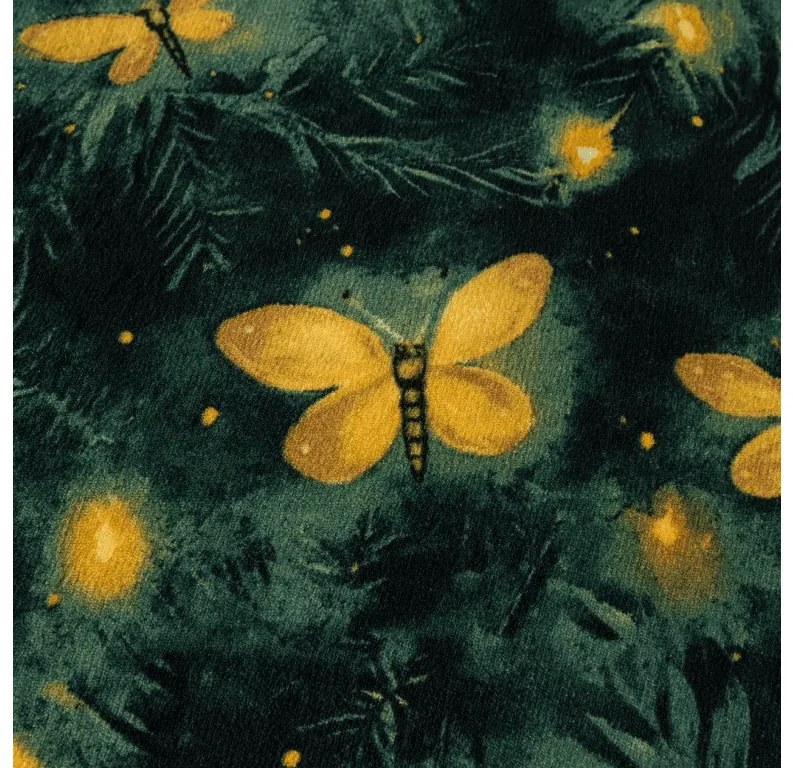 Mikroplüss ágyneműhuzat szett YELLOW BUTTERFLY sötétzöld + mikroplüss lepedő SOFT 180x200 cm fehér, franciaágy