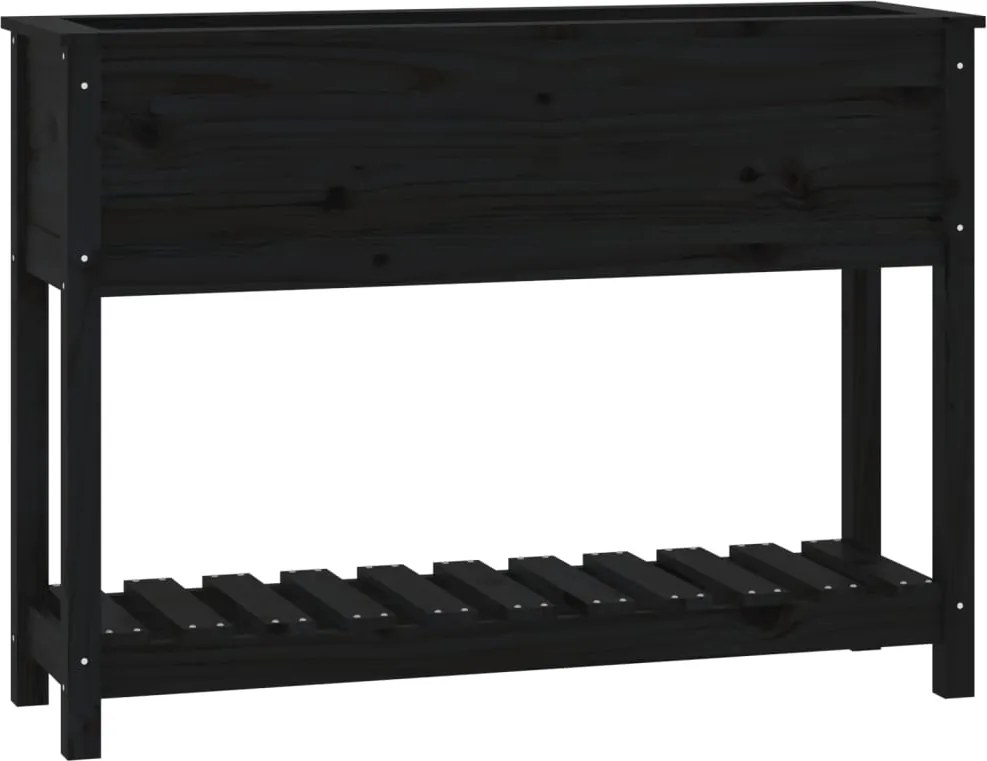 vidaXL fekete tömör fenyőfa növénytartó polccal 111,5x34,5x81 cm