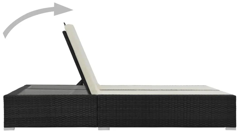 Fekete kétszemélyes polyrattan napozóágy