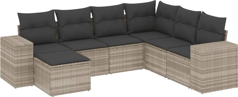 vidaXL 7 részes világosszürke polyrattan kerti ülőgarnitúra párnákkal