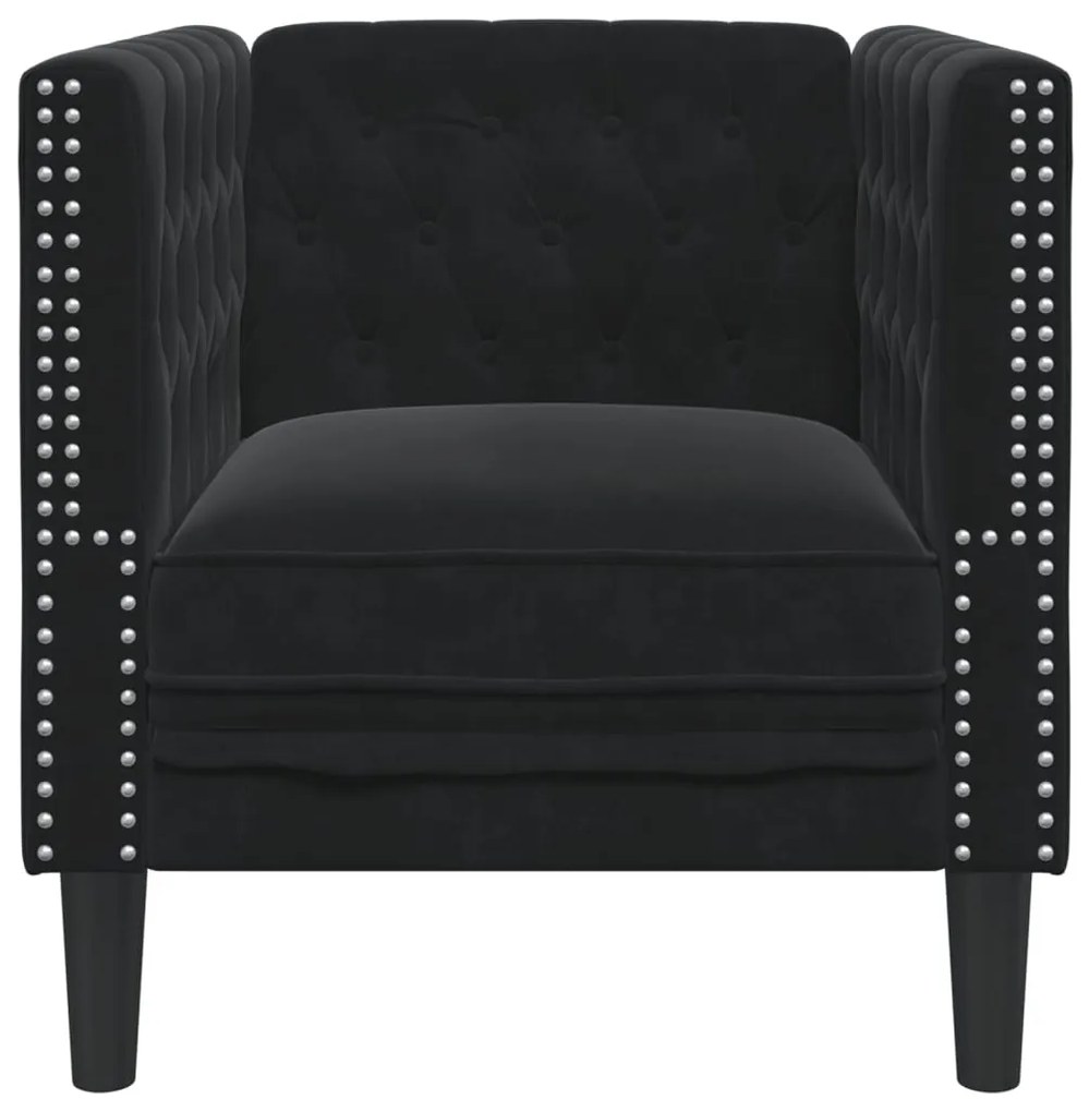 fekete bársony Chesterfield kanapéfotel