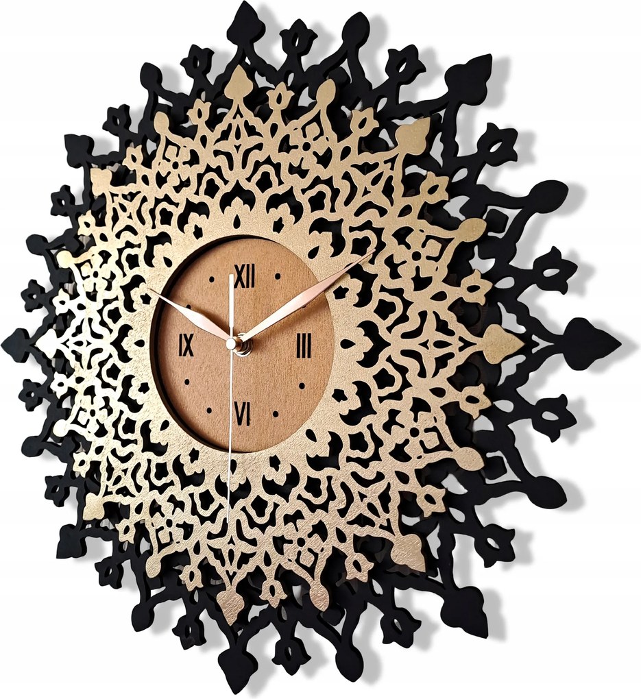 Áttört Falióra, Nap, Glamour,modern, Fekete-arany, Loft, Boho