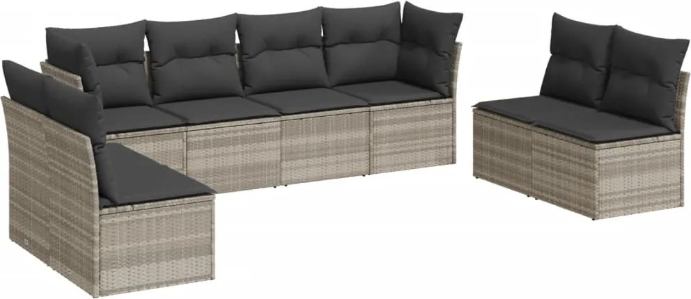 vidaXL 8 részes világosszürke polyrattan kerti ülőgarnitúra párnával