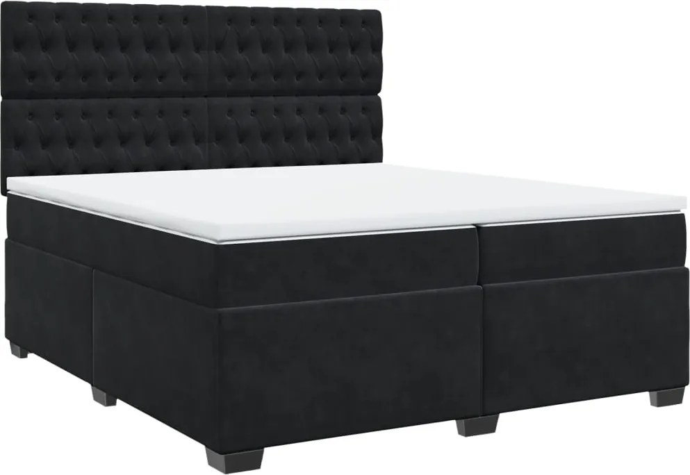 vidaXL fekete bársony rugós ágy matraccal 200x200 cm