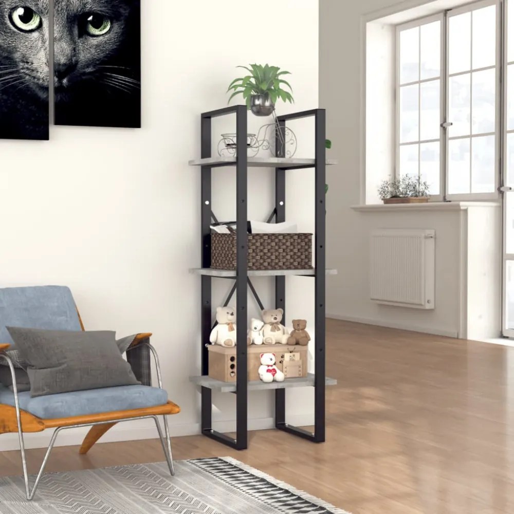 3-szintes betonszürke szerelt fa könyvszekrény 40 x 30 x 105 cm