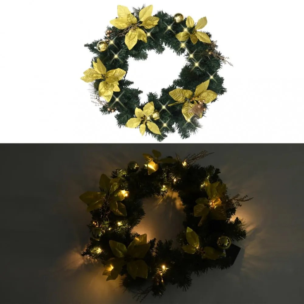 zöld PVC karácsonyi koszorú LED-lámpákkal 60 cm