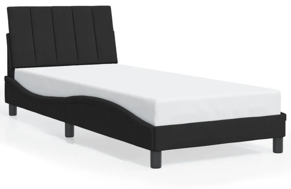 fekete bársony ágykeret LED-világítással 90 x 190 cm