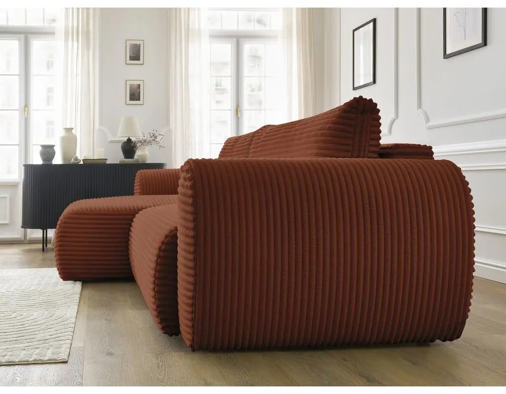 Téglavörös kordbársony kinyitható sarokkanapé (bal oldali) Lucien – Bobochic Paris