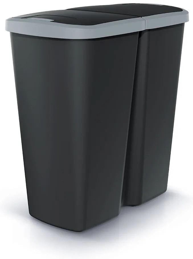 Hulladékgyűjtő Prosperplast COMPACTA Q DUO, 45 l fekete, világosszürke fedéllel