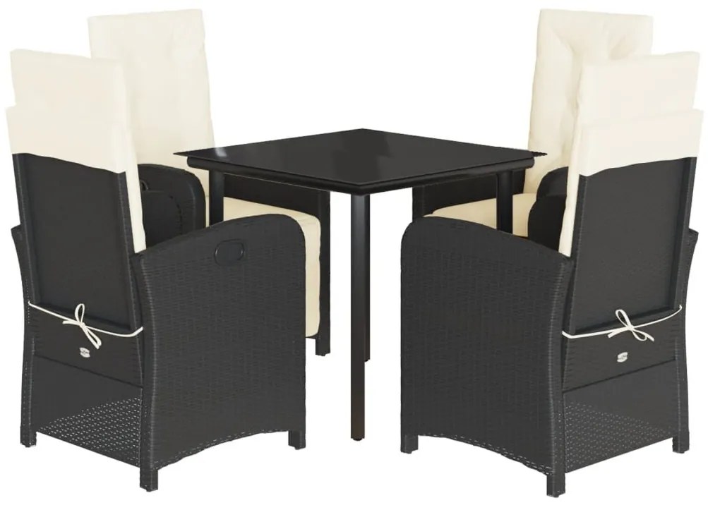 5 részes fekete polyrattan kerti étkezőgarnitúra párnákkal