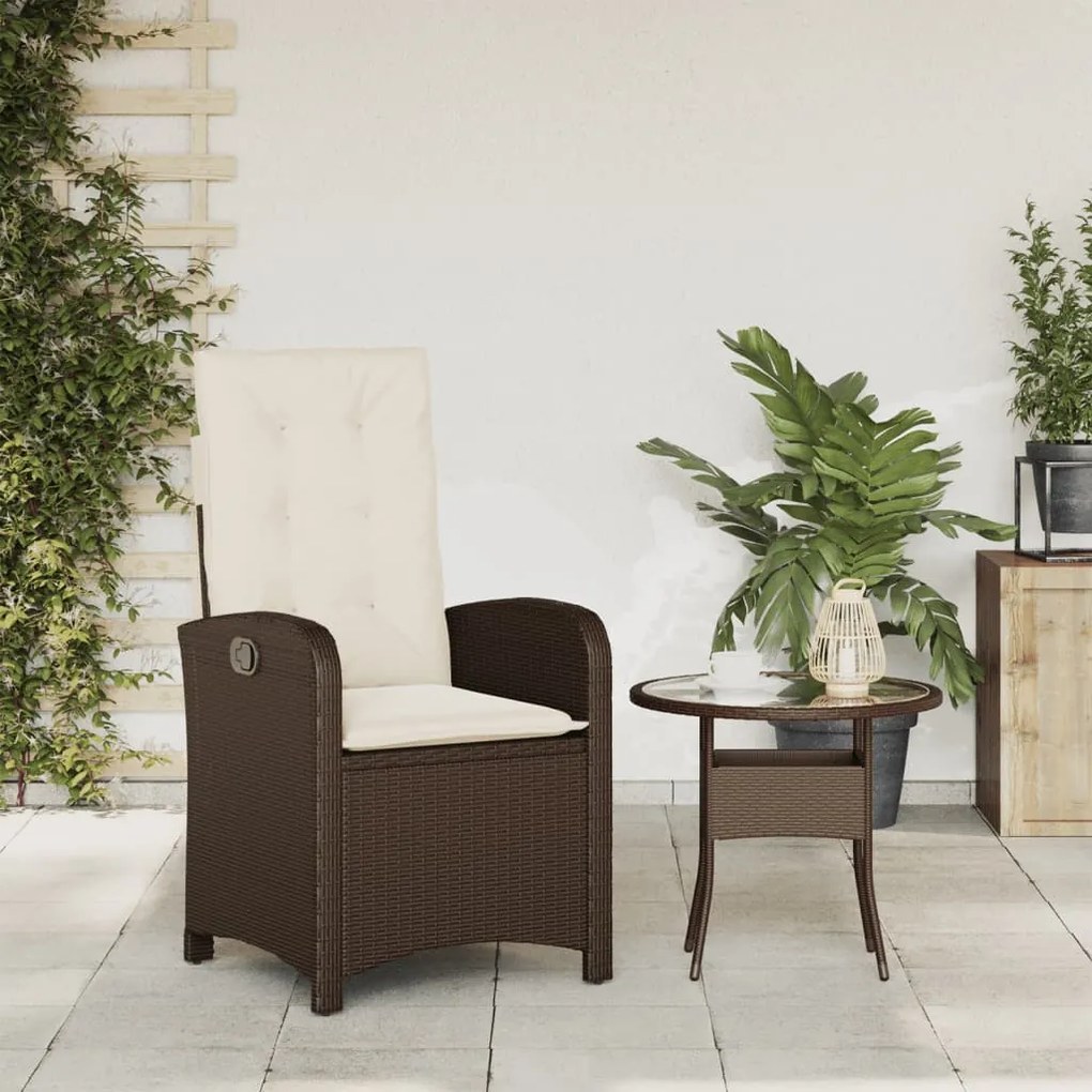 barna polyrattan dönthető kerti szék párnákkal