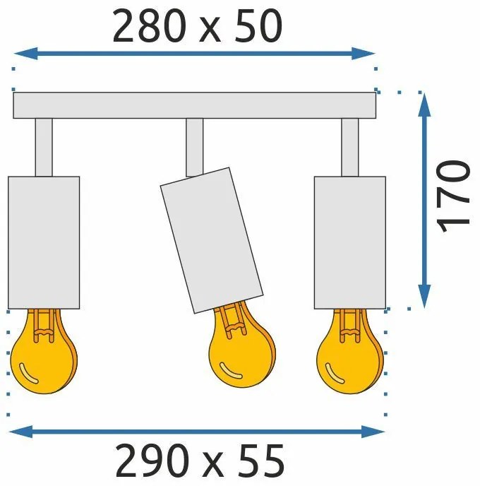 Toolight Szerszámlámpa, mennyezeti lámpa 3xGU10 APP1243-3C, fekete matt, OSW-40098