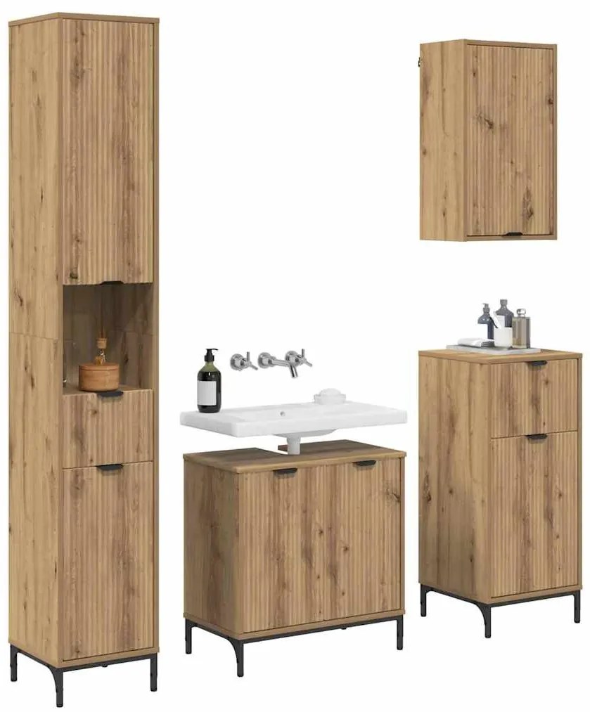 Fürdőszoba bútor szett fiókkal Artisan tölgy Műanyag fa, fém