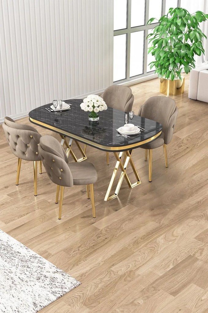 Zae étkezőgarnitúra, fekete márvány-arany, 168 cm – TR240CHR3077