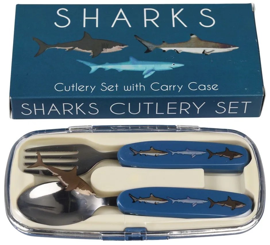 Kék rozsdamentes acél gyerek evőeszköz 2 db-os Sharks – Rex London