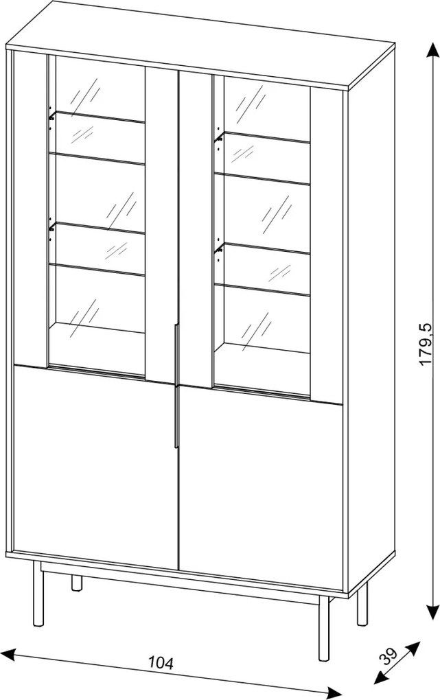 Vitrin szekrény 4 ajtós fekete színben arany fogantyúkkal – VIVA VI05