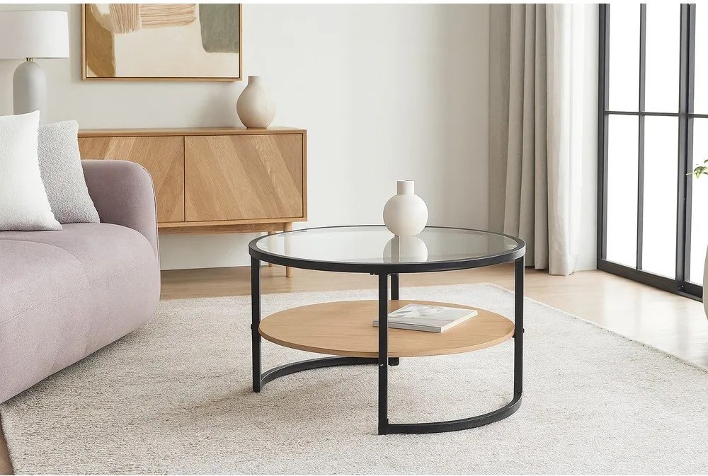 Fekete-natúr színű kerek dohányzóasztal tölgyfa dekorral ø 68 cm Zanu – Bonami Essentials