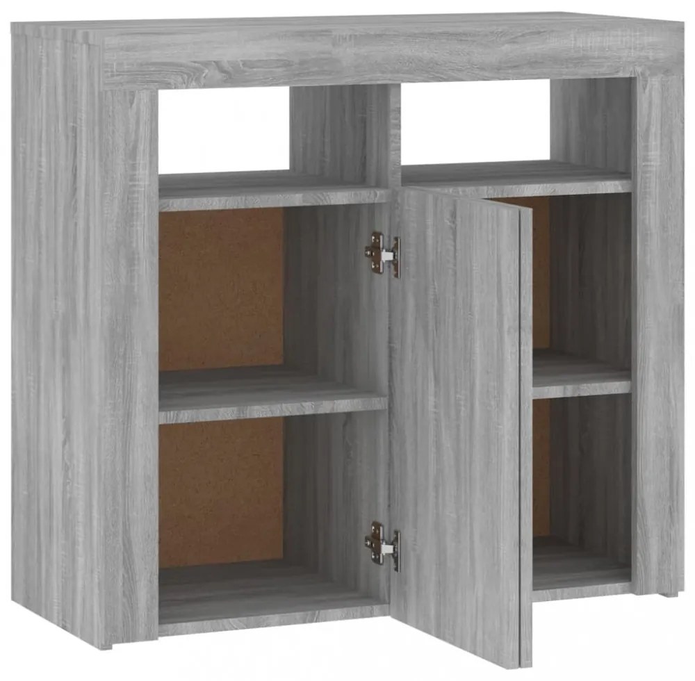 szürke sonoma tálalószekrény LED-világítással 80 x 35 x 75 cm
