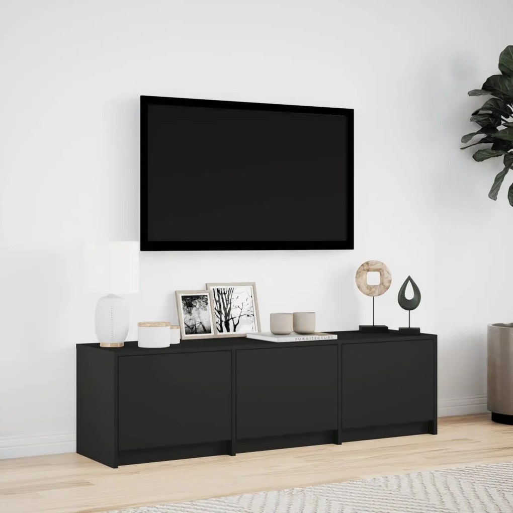 fekete szerelt fa TV-szekrény LED-ekkel 140 x 34 x 40 cm