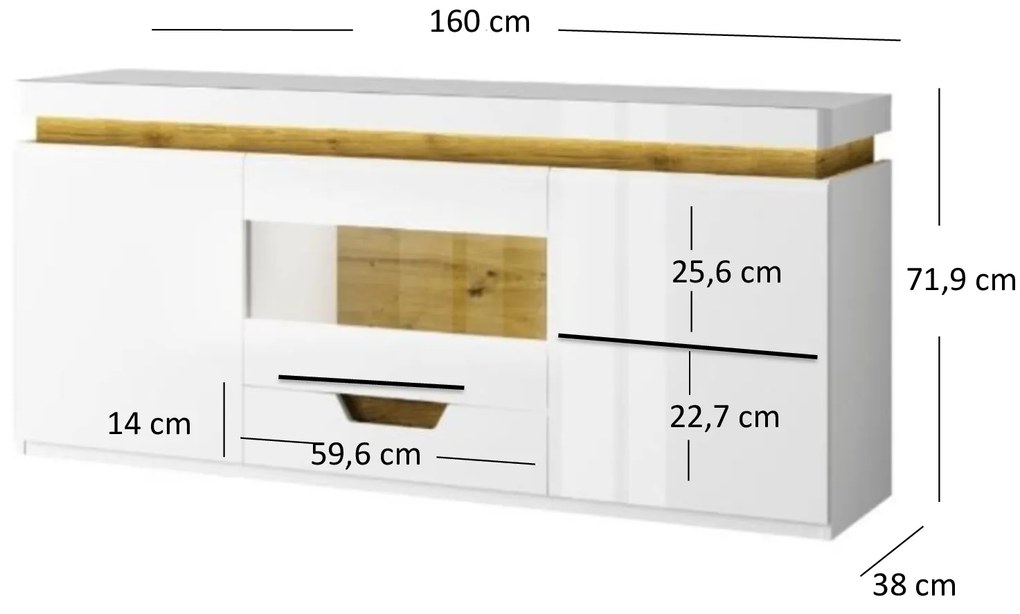 TV asztal Tiera (fényes fehér + navarre tölgy). 1053346