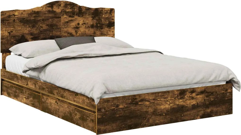 vidaXL Tárolós Ágy fejtámlával Füstölt tölgy 160 x 200 cm Faanyag