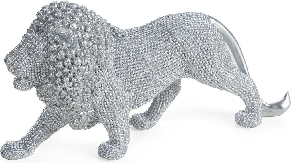 Poliészter műgyanta figura Oroszlán 23 x 6 x 12 cm ezüst