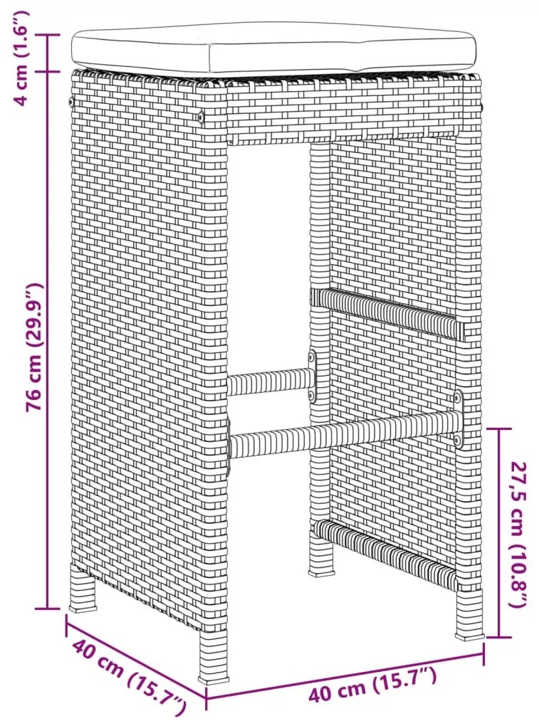 2 db barna polyrattan kerti bárszék párnával